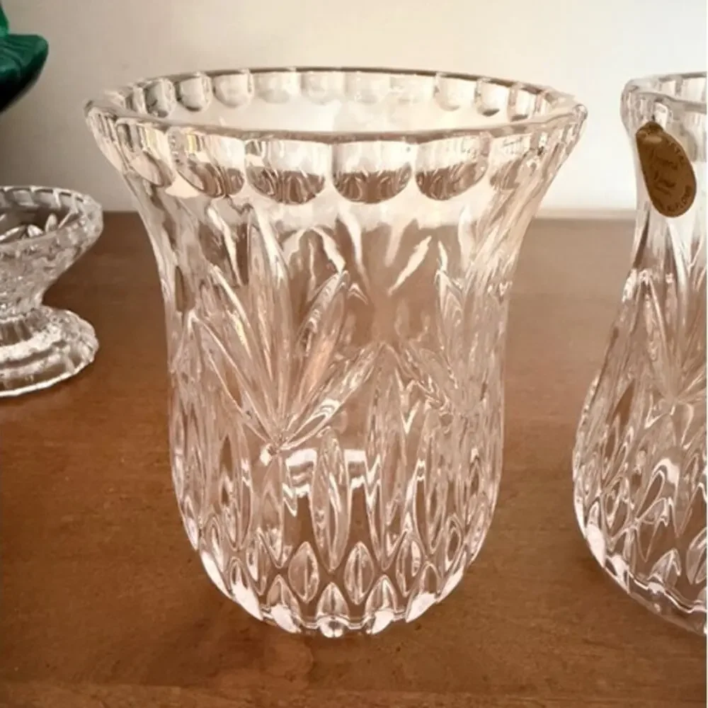 Vintage 1990s Princess House Highlights 24% Lead Crystal Candle Lamps 7” Set 2